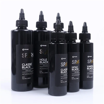 Cerneală pentru tatuaje SPARK Black Series: Set profesional de 3 culori pentr...