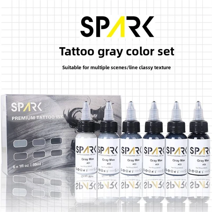 Professional Spark Grey Tatuaj Set de cerneală 30ml/1oz Set de pigmente lichide organice Artist artist personalizat de machiaj permanent