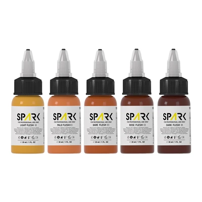 Sticle de 1 oz Set de cerneală profesională pentru tatuaj Spark Flesh Ton - Conform EU REACH