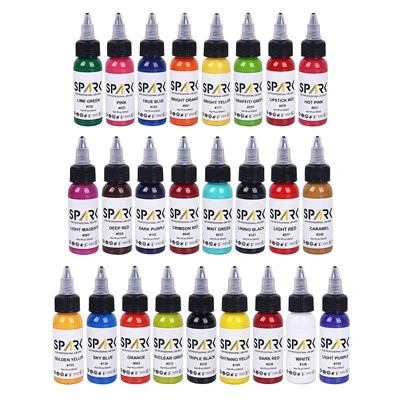 Spark 25 Set 1oz Organic Premium Permanent Long - Culoare de durată Fast tatuaj neted pentru arta corporală și tatuaj