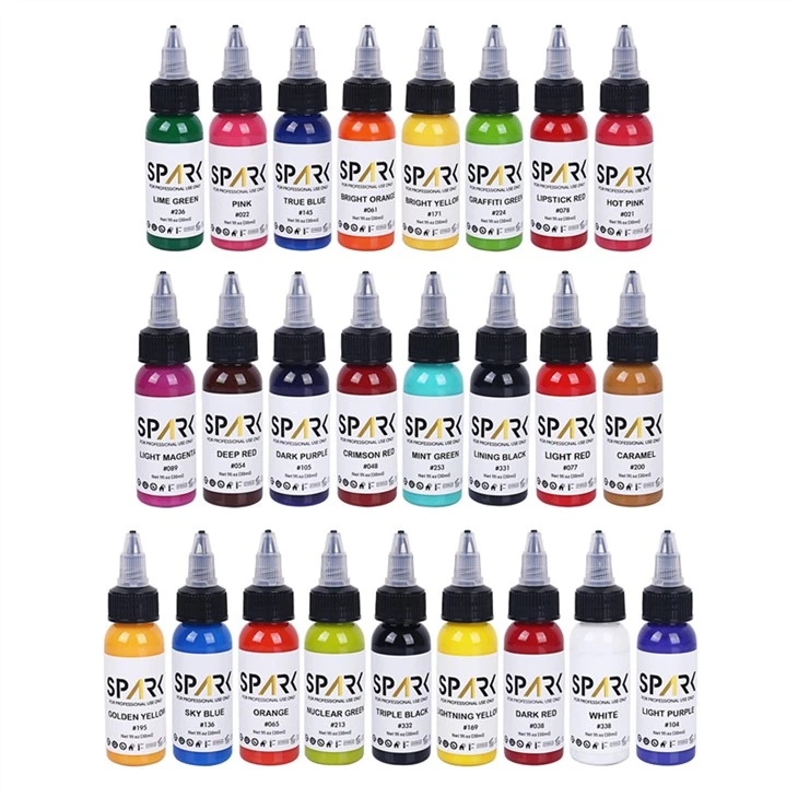 Set de 25 de culori Set de cerneală pentru tatuaje Spark Display profesional pentru cerneală pentru tatuaje Cerneală pentru tatuaje fără plumb