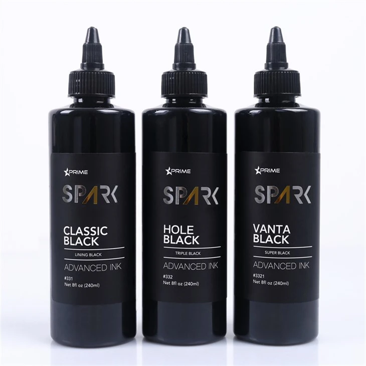 8OZ Negru Cerneală Serie Clasic Negru Căptușeală Negru Scânteie Tatuaj Cerneală Profesional Tatuaj Cerneală Afișaj