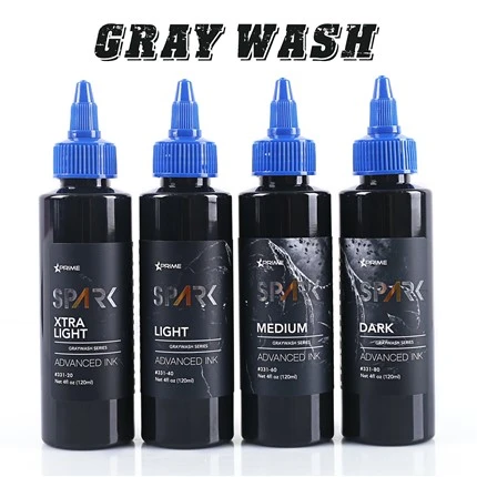Set de sticle de - 4 oz de cerneală pentru tatuaje Spark Graywash