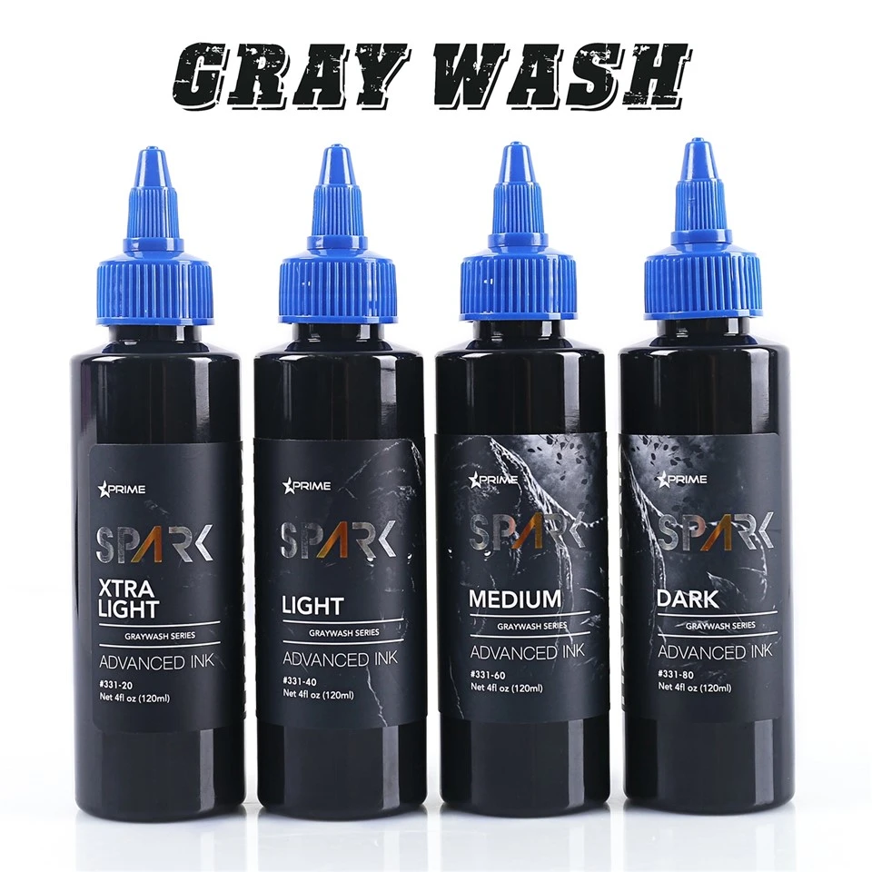 Set de sticle de - 4 oz de cerneală pentru tatuaje Spark Graywash